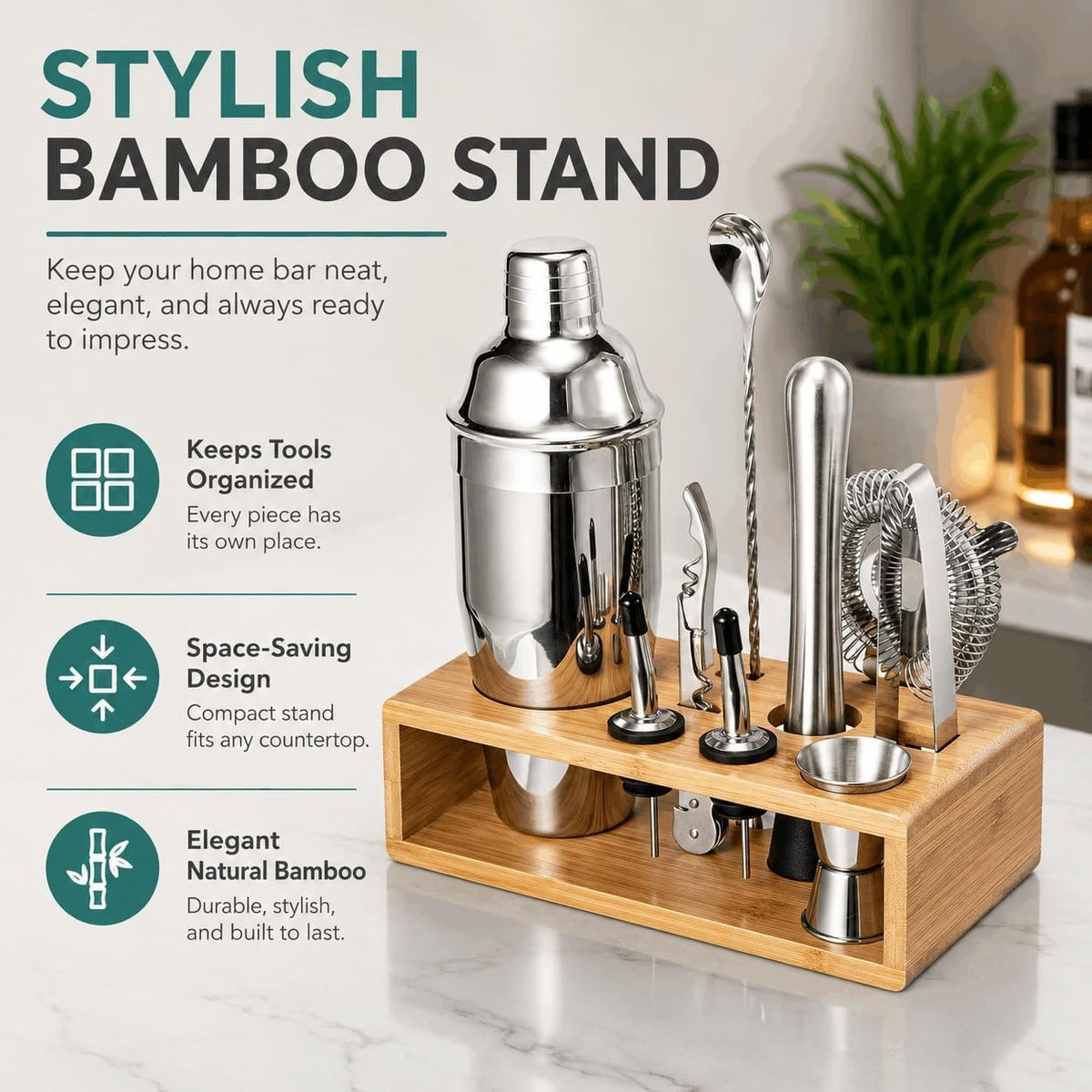 Cocktail Mixing Kit with Bamboo Stand additional product photo