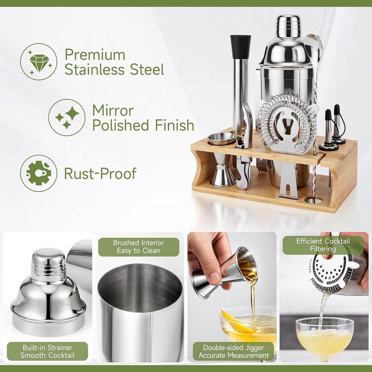 Cocktail Shaker Tool Kit with Bamboo Stand additional product photo