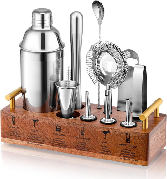 Cocktail Mixing Kit with Wooden Recipe Stand studio product photo