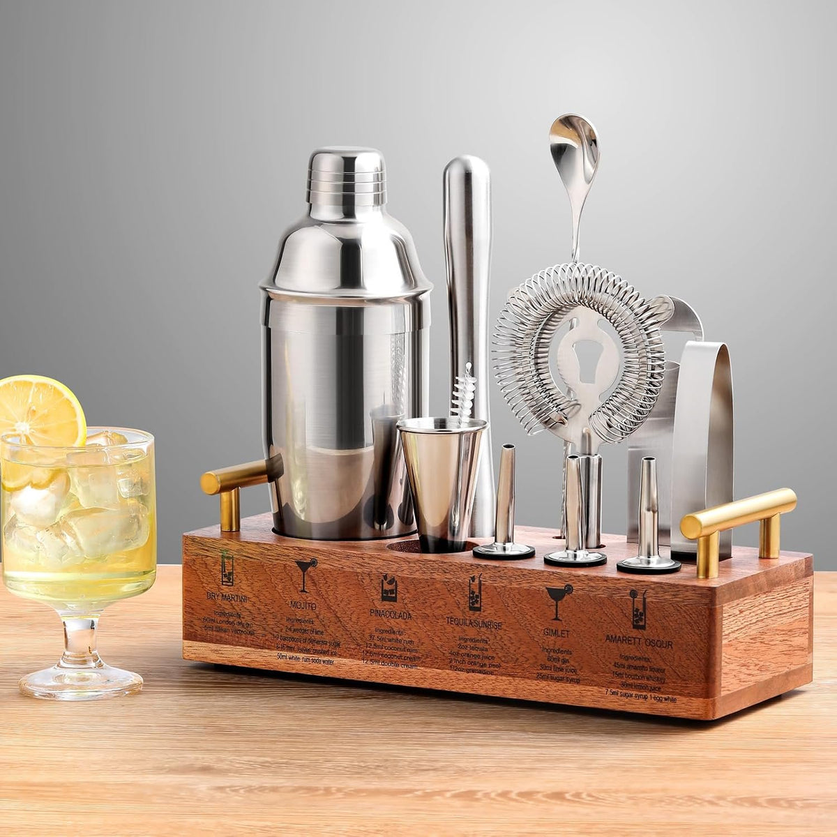 Cocktail Mixing Kit with Wooden Recipe Stand additional product photo