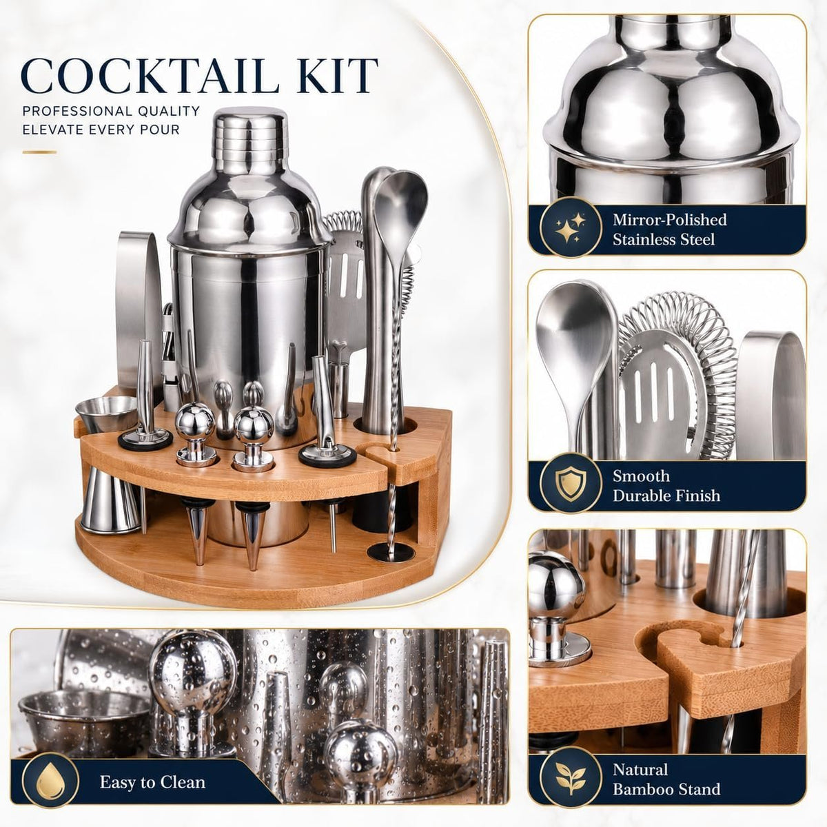 Cocktail Tool Kit with Bamboo Stand additional product photo