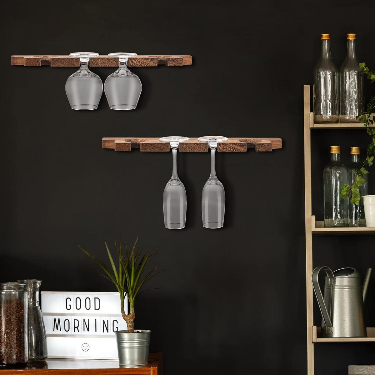 Wooden Wall-Mounted Stemware Rack Set additional product photo
