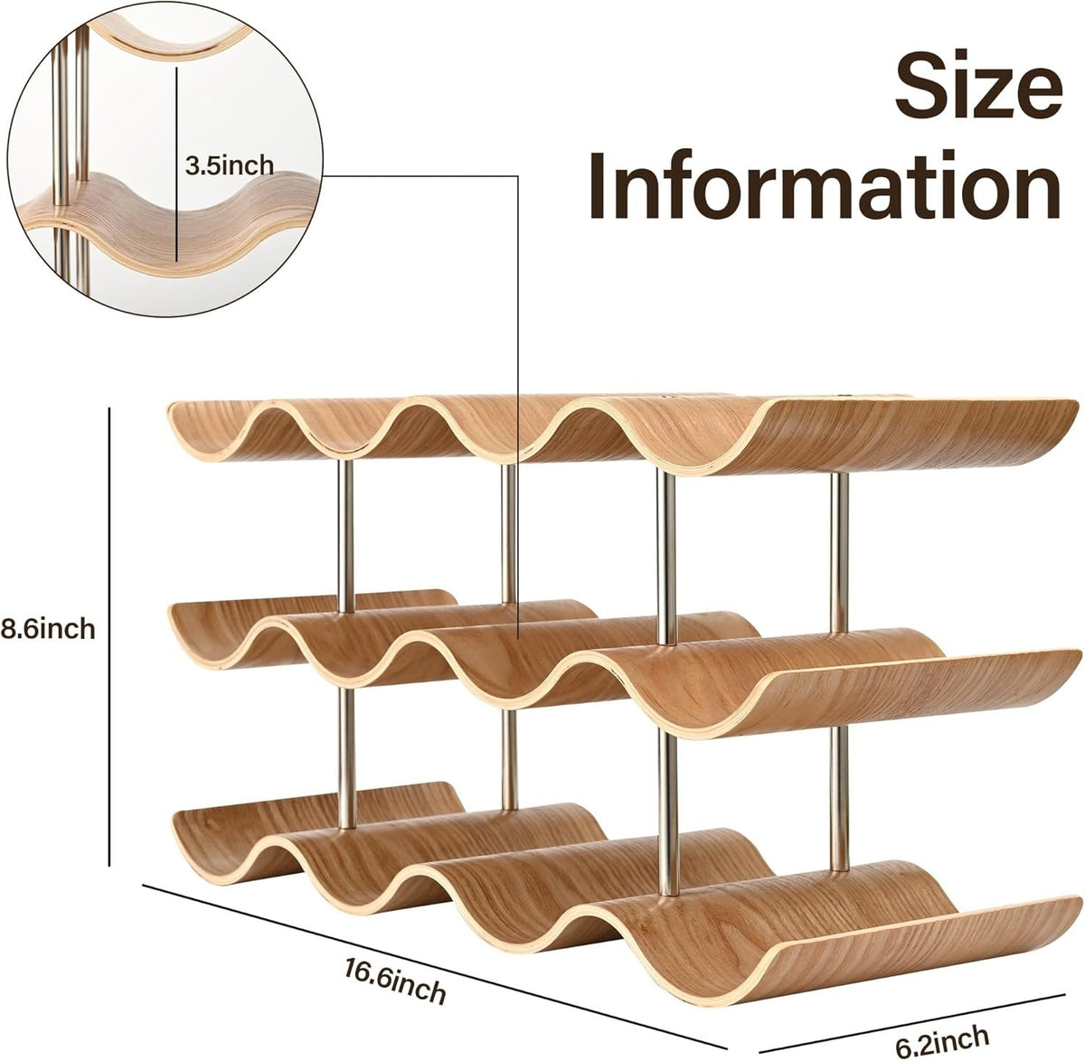 Wavy Solid-Wood Wine Bottle Rack additional product photo