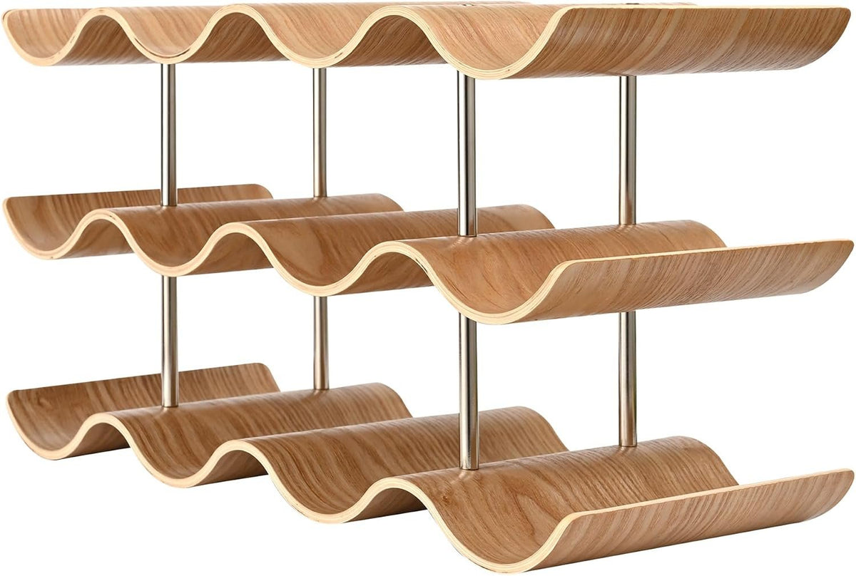 Wavy Solid-Wood Wine Bottle Rack studio product photo