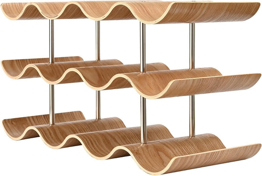 Wavy Solid-Wood Wine Bottle Rack studio product photo