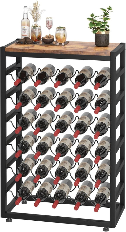 Tiered Floor Wine Rack with Wood Top studio product photo